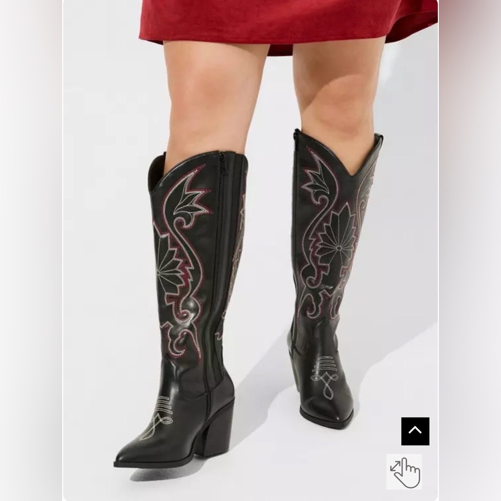 Torrid Black Embroidered Heeled Boots